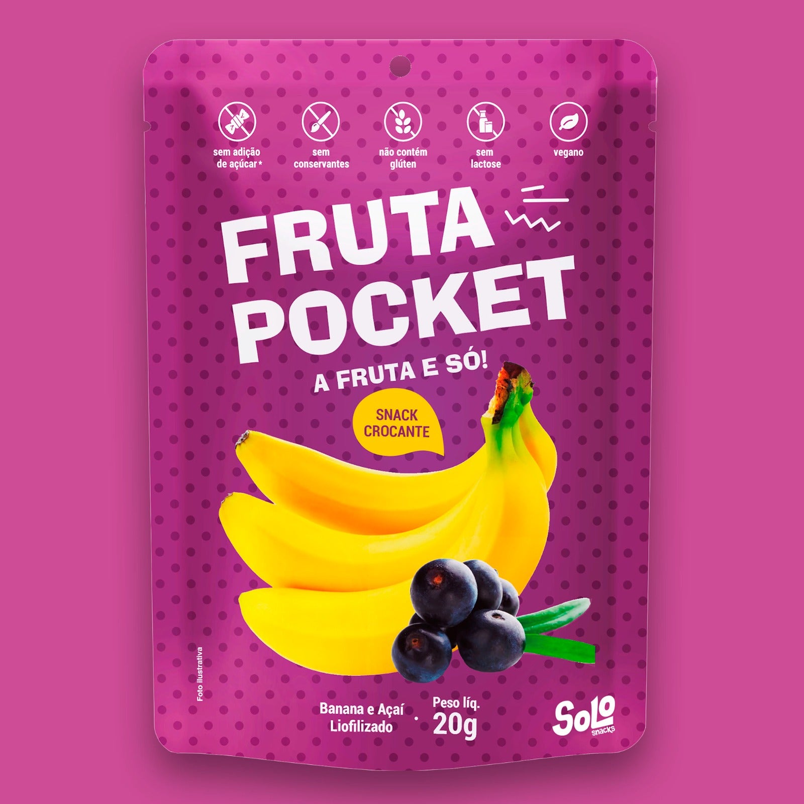ダイエットフード Lowkey Fruta Pocket Açaí Banana Liofilizada 20g – Solo Snacks