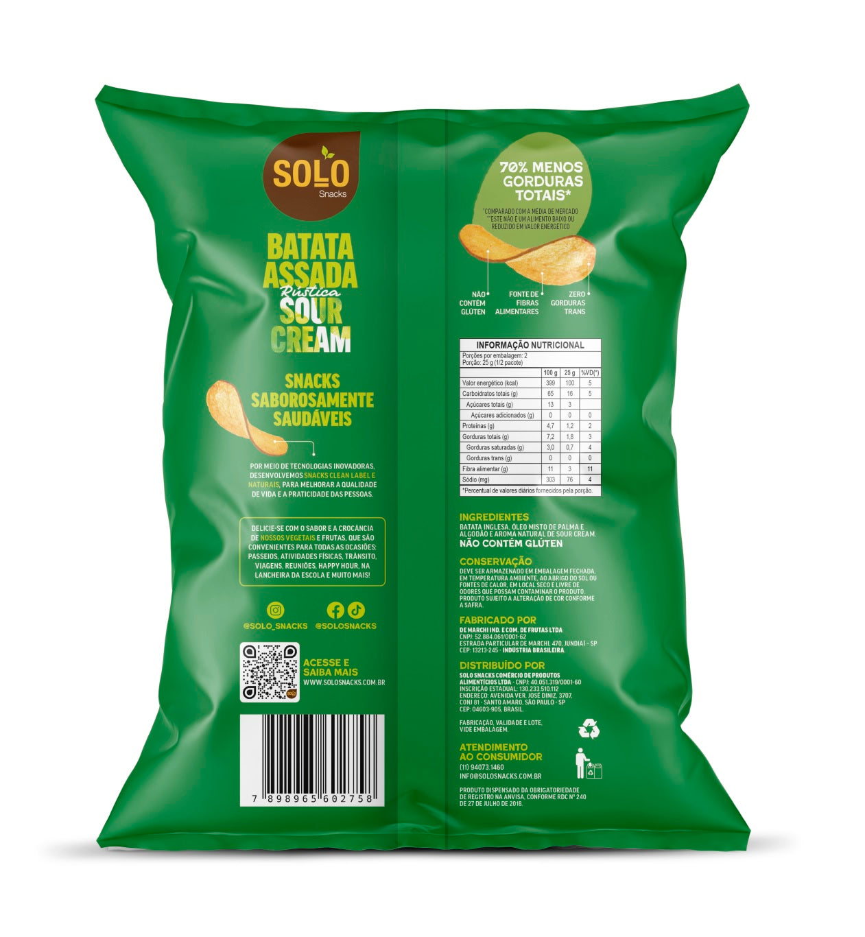 Chips Assado de Batata Inglesa Rústica Sour Cream Solo Snacks