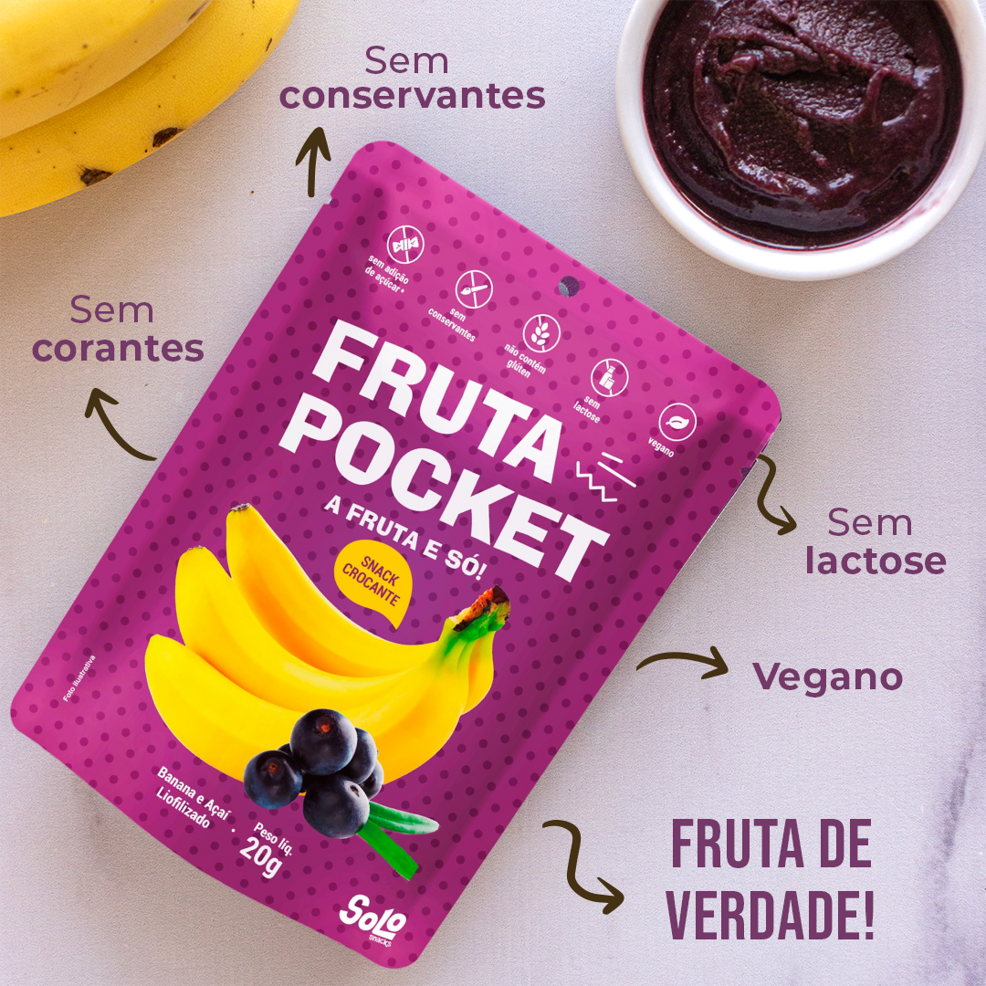 Fruta Pocket Açaí Banana Liofilizada 20g