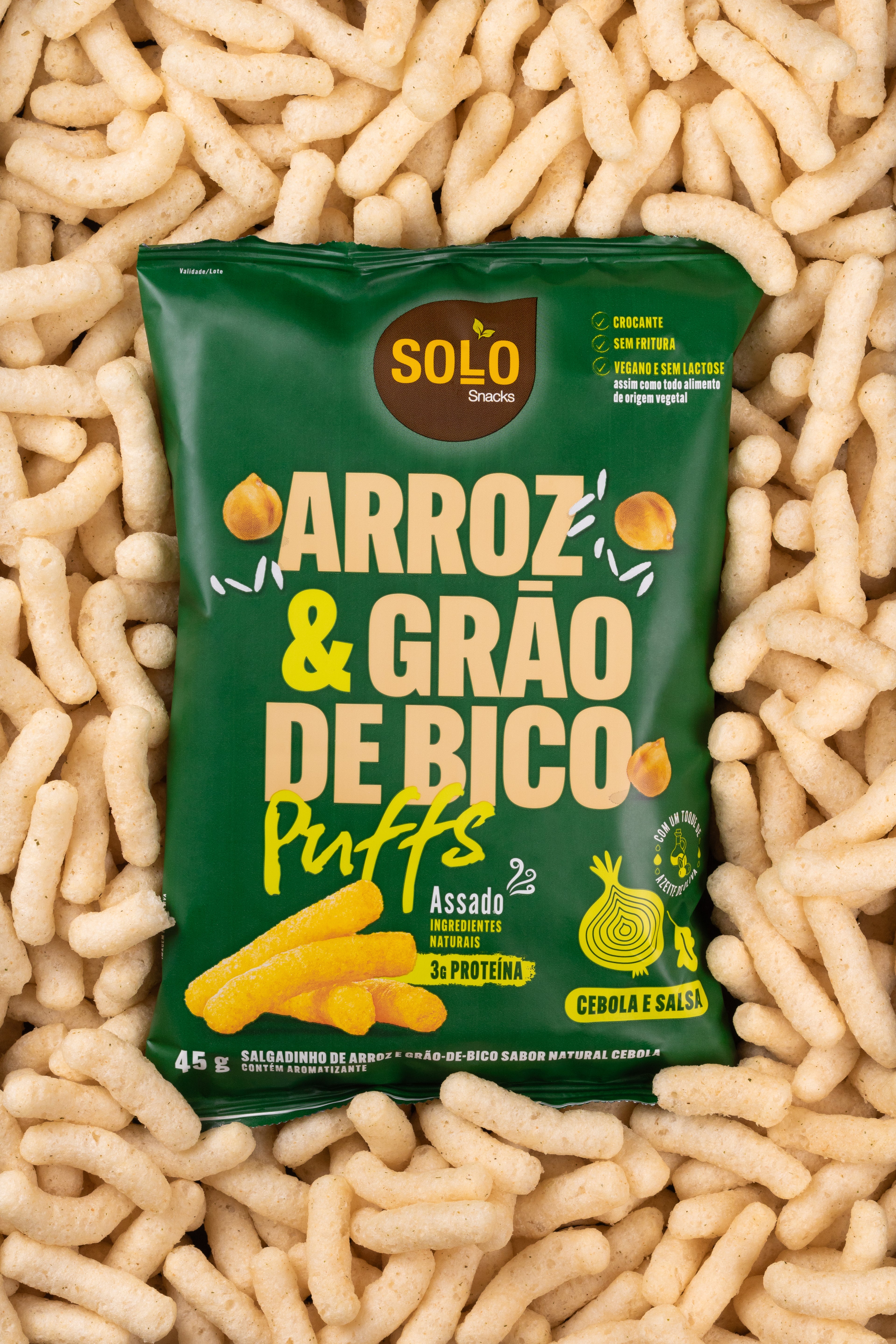 Snack Puffs Arroz & Grão de Bico Cebola e Salsa Solo Snacks 45g
