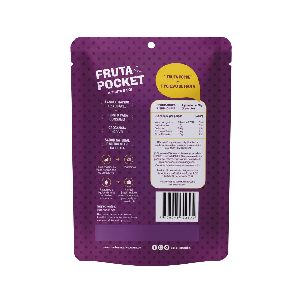 Fruta Pocket Açaí Banana Liofilizada 20g