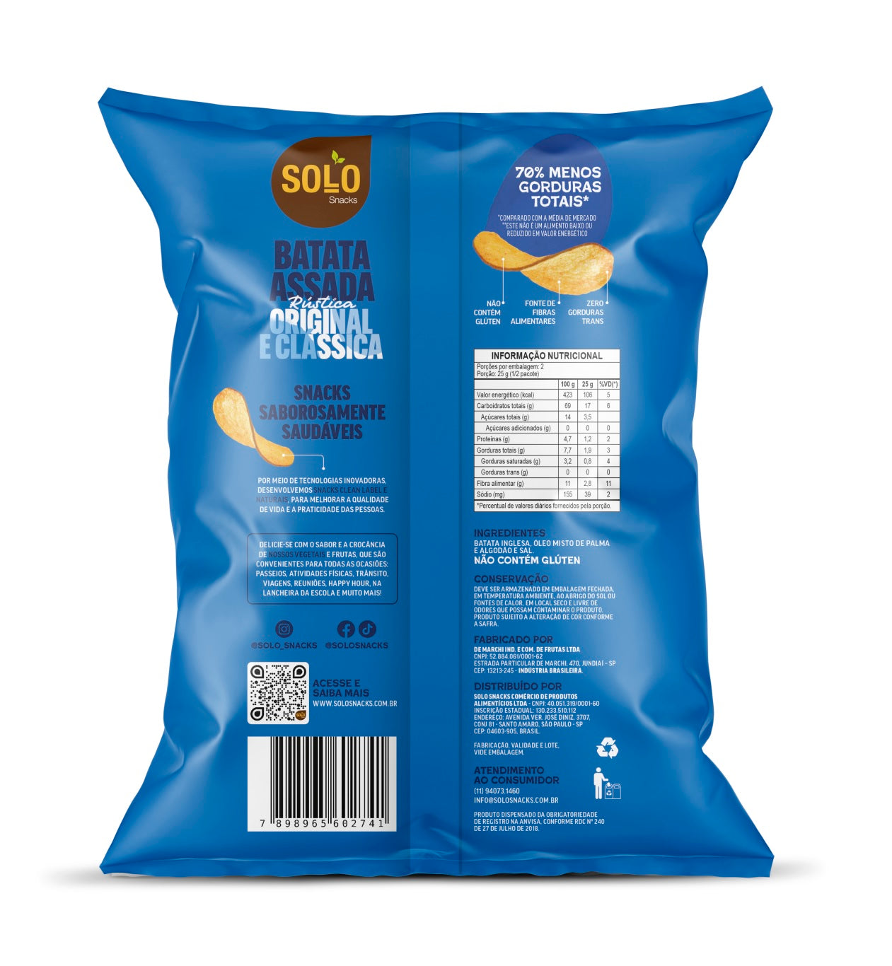 Chips Assado de Batata Inglesa Rústica Original Solo Snacks